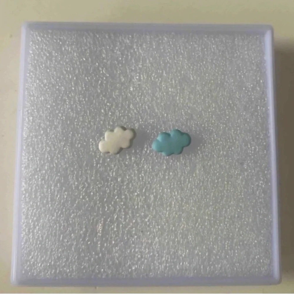 Two Tone Clouds~ Cumulus Fluffy Weather Blue & White Mismatched Meteorology Stud